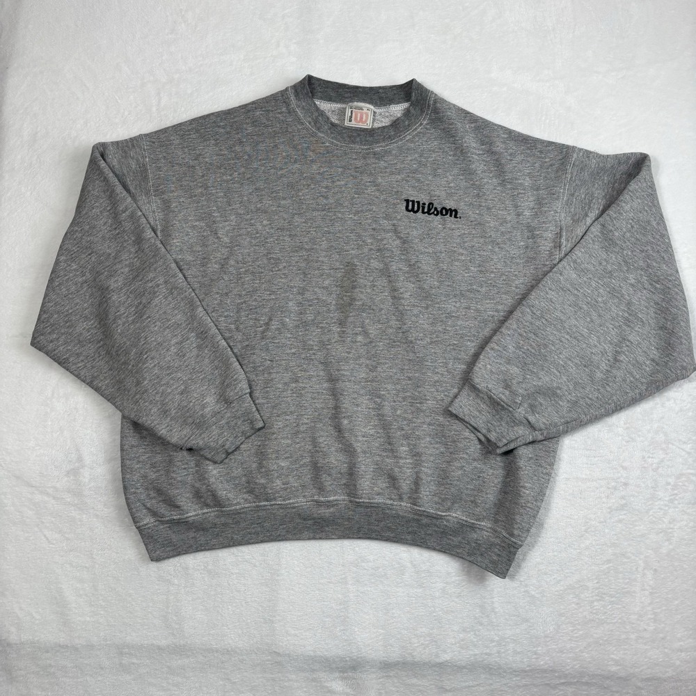 VTG Wilson Grey‎ Pullover Long Sleeve Swatshirt Crewneck Men's XL Stains